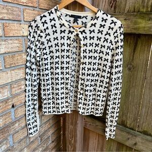 J. Crew Cream and Black Bow 100% Merino Wool Women's Cardigan